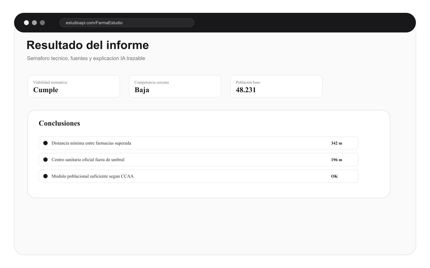 Resultado del informe con semáforo de viabilidad